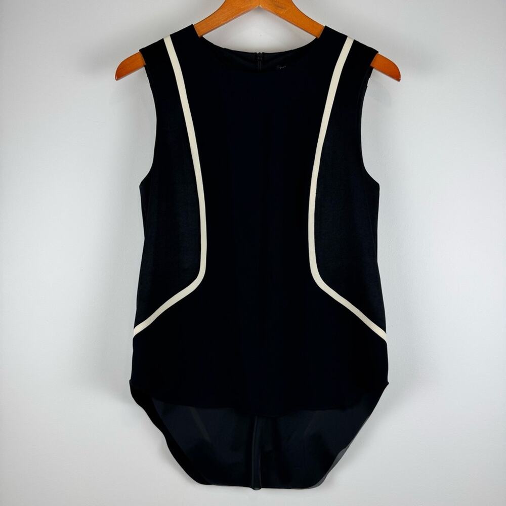 Rag & Bone Sleeveless Tuxedo Style Black Top with White Accents - Picture 1 of 11
